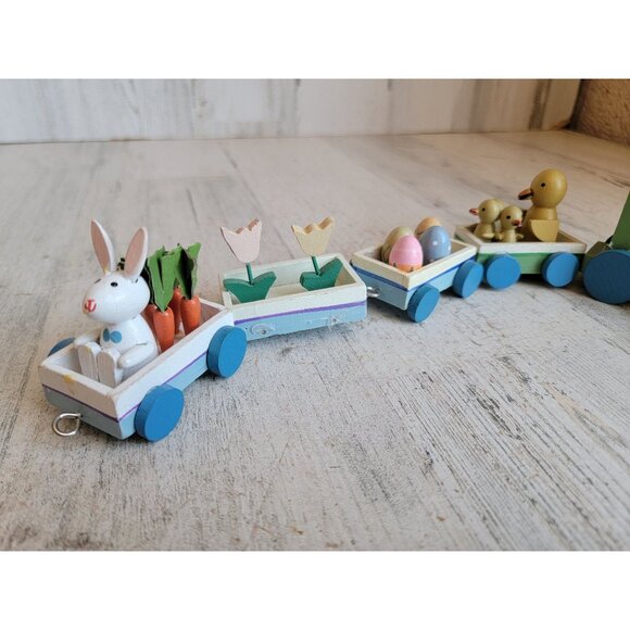 Vintage mini wooden bunny Easter train chick set unique decor - Picture 2 of 11